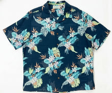 Cargar imagen en el visor de la galería, Camisa Caribbean de Seda Mezclada para Hombre Estampado Floral Azul (Talla XL)