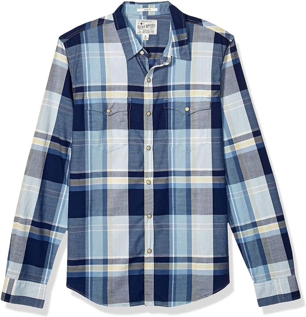 Lucky Brand Camisa de Manga Larga a presión Delantera Western Camisa de Botones para Hombre