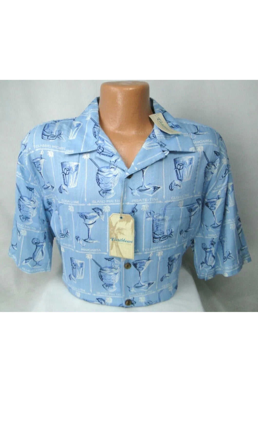 Camisa Hawaiana Con Estampado De Cóctel en Azul Seda Mezcla